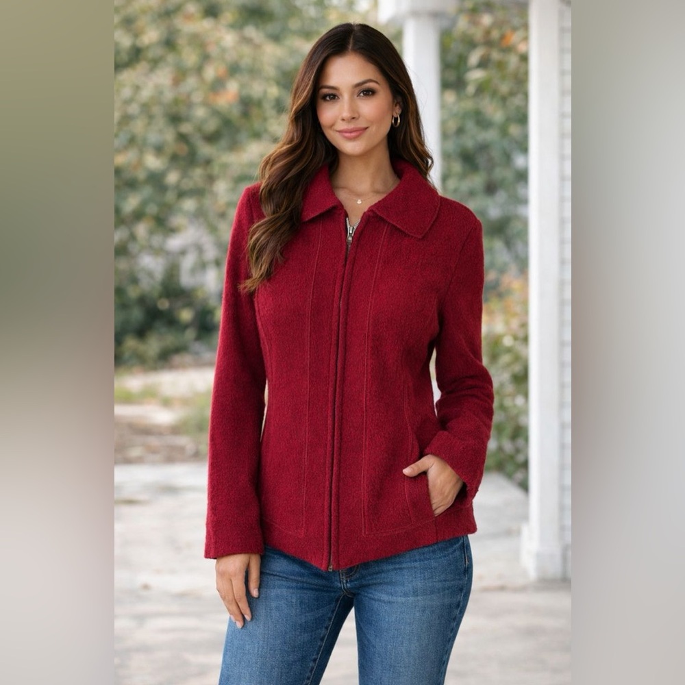Ashley B Bernardo 100% Wool Zip Jacket Burgundy Red Size‎ L